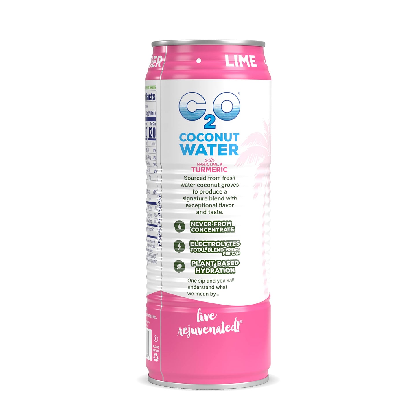 C2O Coconut Water with Ginger, Lime & Turmeric - 12 Pack, 17.5 FL OZ Cans - Plant-Based, Non-GMO Natural Hydration & Electrolytes