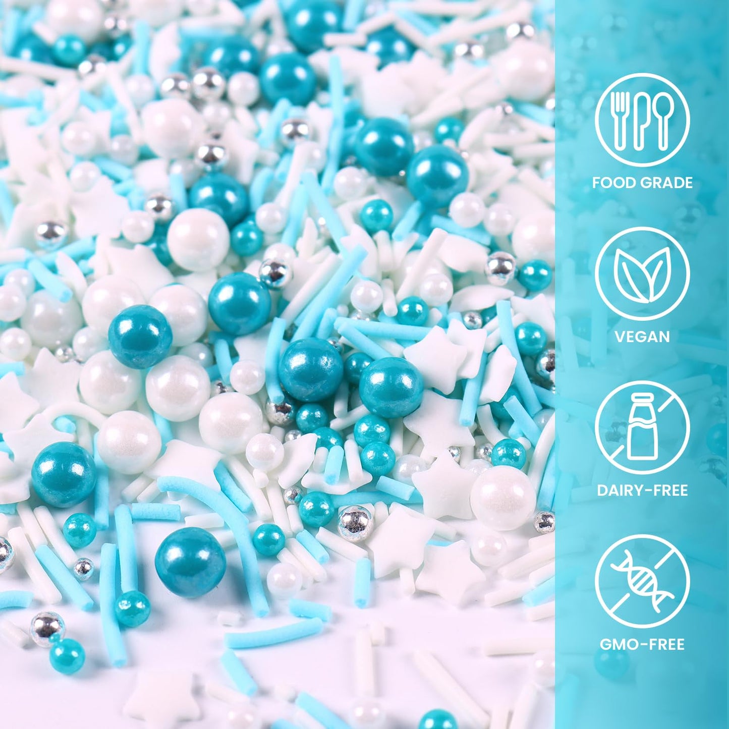 Blue Sprinkles For Cake Decorating, 3.52Oz Blue And White Pearl Sprinkles, Bluey Sprinkles For Cupcakes Baking Ice Cream Cookie,