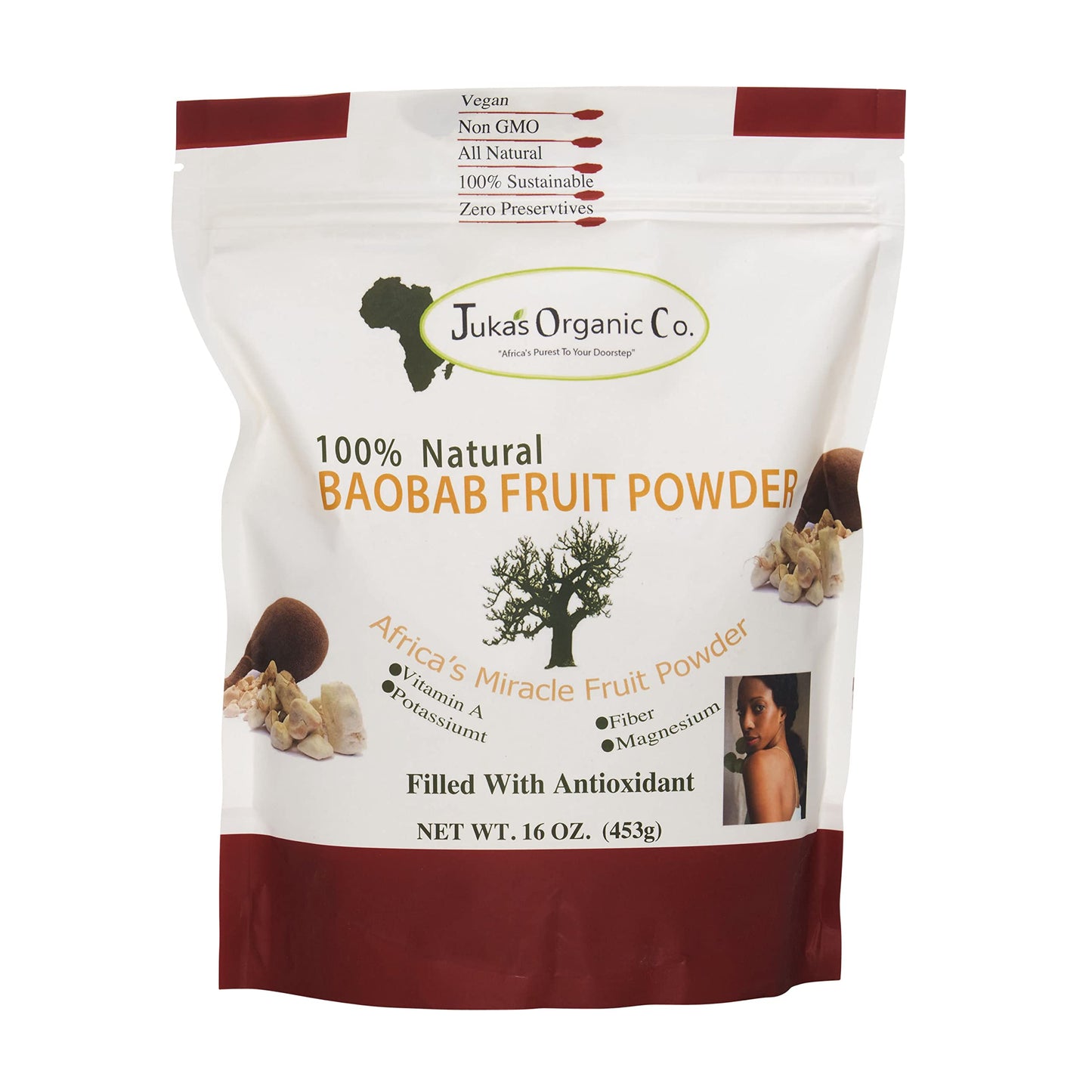 Baobab Powder by Jukas Organic Co. (100% Unprocessed, Authentic, Organic, Naturally Dried, Very Clean & Fresh from West Africa) 