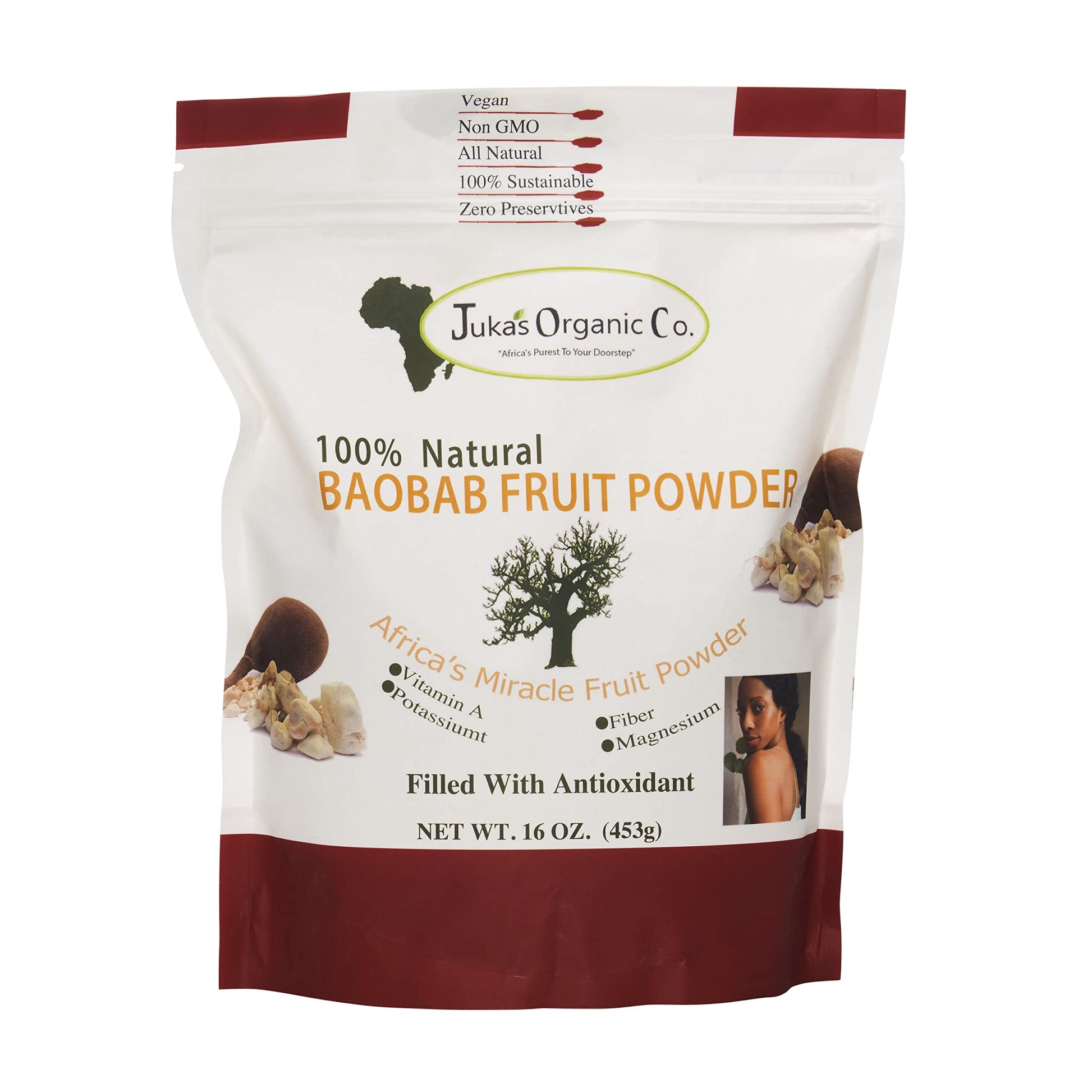 Baobab Powder by Jukas Organic Co. (100% Unprocessed, Authentic, Organic, Naturally Dried, Very Clean & Fresh from West Africa) 