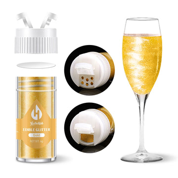 Gold Edible Glitter for Cocktails - 6g Gold Luster Dust Edible Drink Glitter Food Grade Metallic Shimmer Powder Cake Sprinkles f