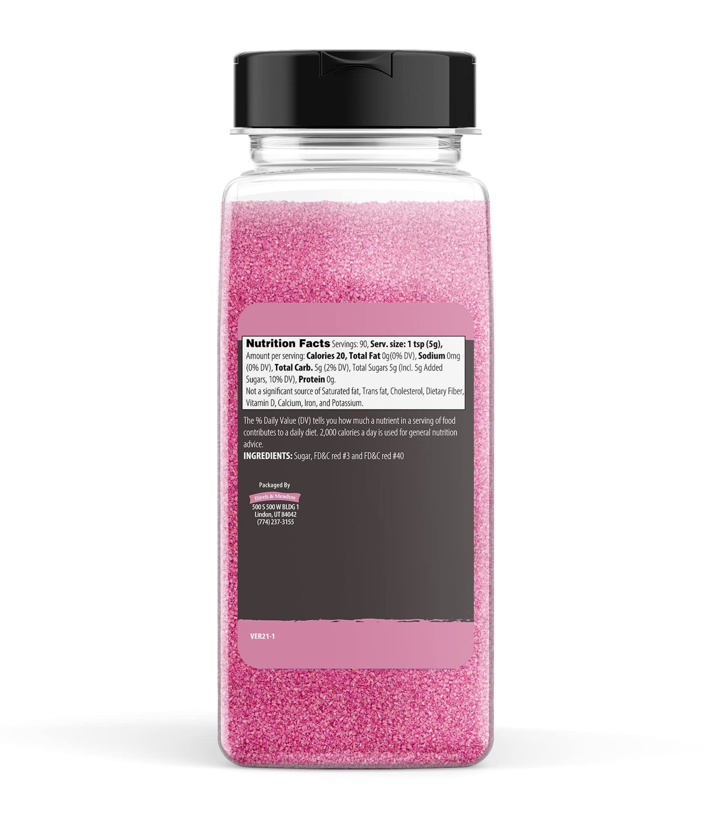 BIRCH & MEADOW Pink Sanding Sugar, 16 Ounce (1 lb) - Ideal for Baking and Decorating