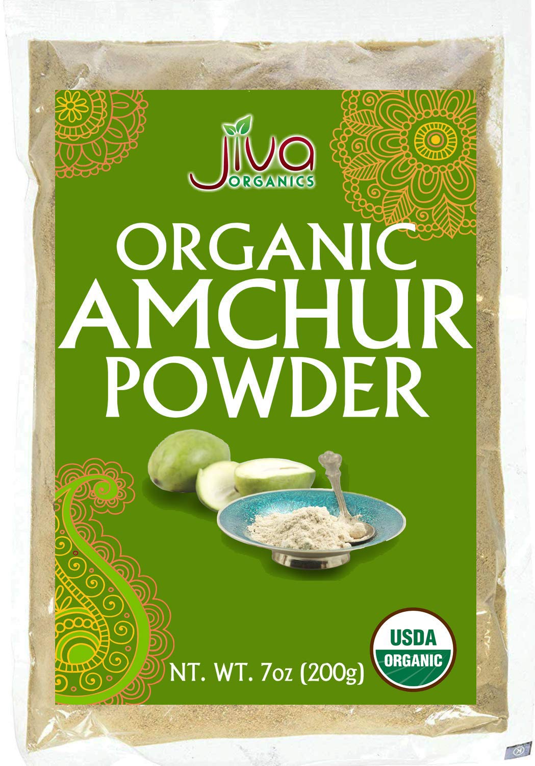 Jiva Organics Amchur Powder - Ground Dried Mango, 100% Natural, Non-GMO, 7 Ounce Bag