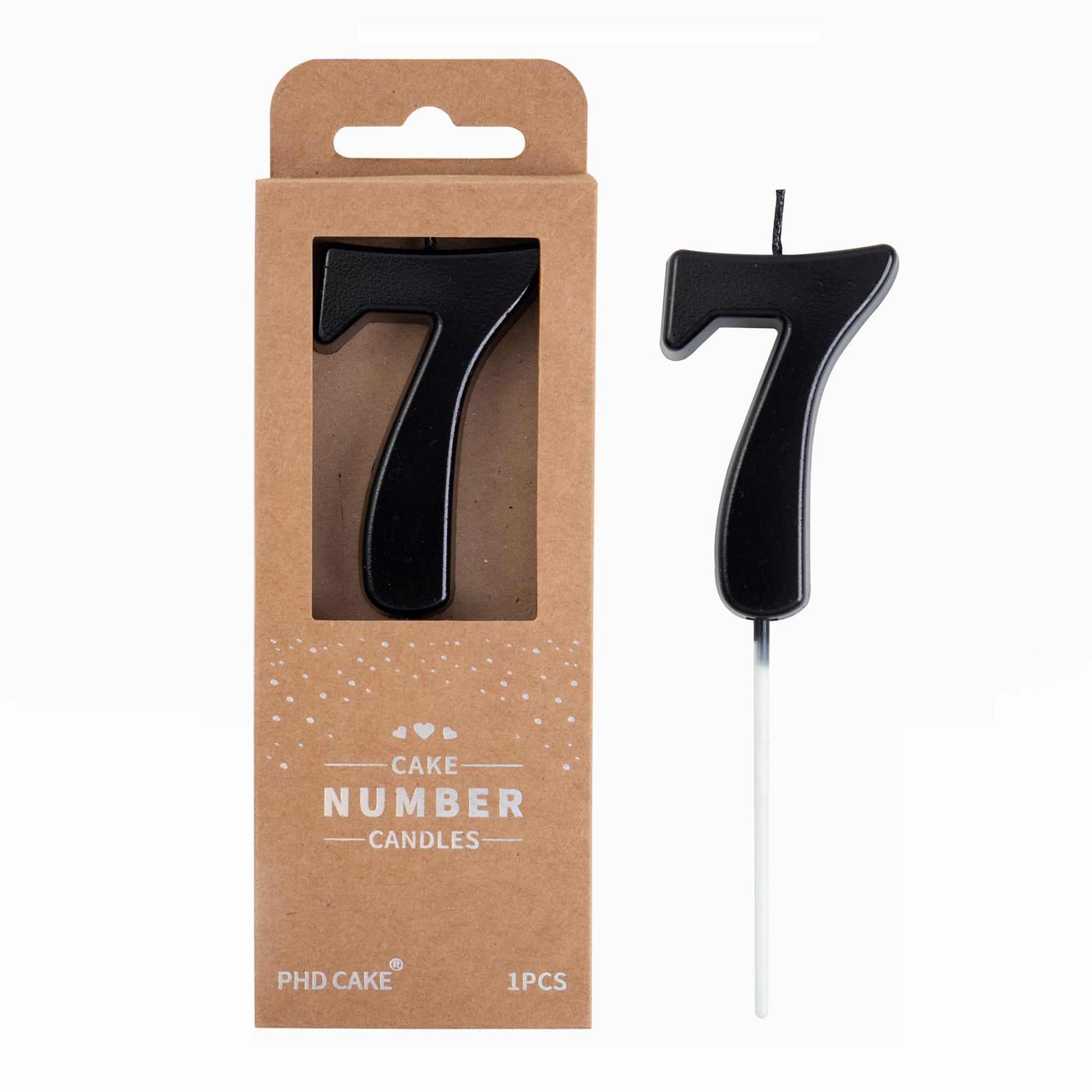 PHD CAKE 2.76 Inch Black Number Birthday Candles, Wax Material, Size 7