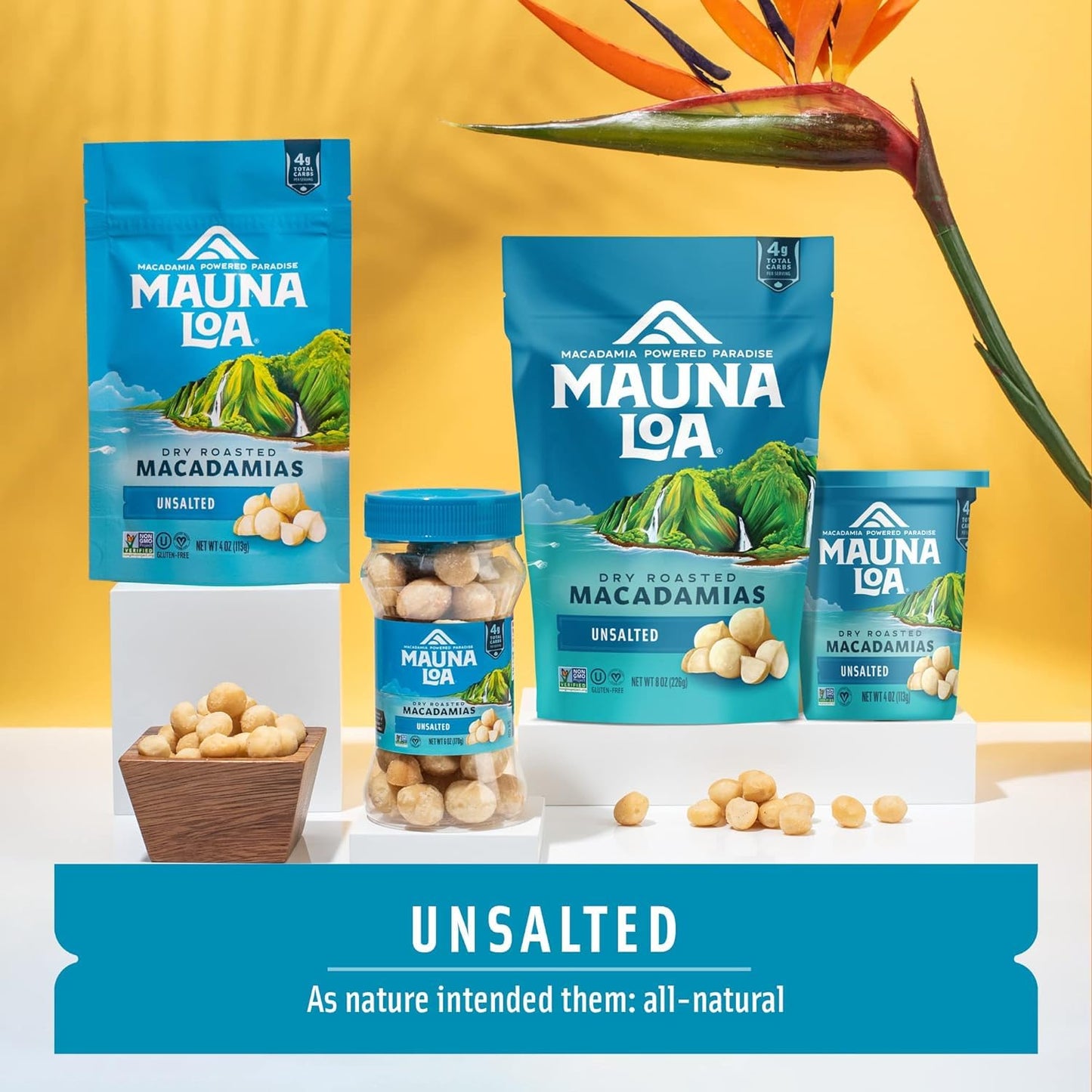Mauna Loa Premium Hawaiian Roasted Macadamia Nuts, Unsalted Flavor 4 Oz (Pack Of 6)
