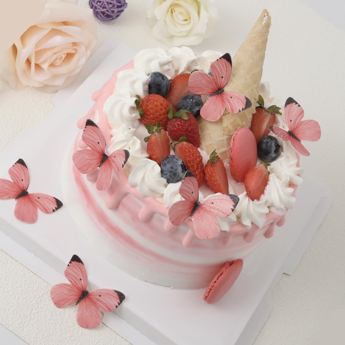 50Pcs Edible Butterflies For Cake Decorating Pink Butterfly Cake And Cupcake Toppers Small Pastel Wafer Paper Butterfly Decor Fo