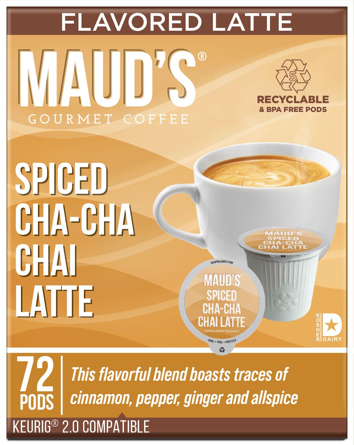 Maud'S Chai Tea Latte (Spiced Cha-Cha-Chai Latte), 72Ct. Solar Energy Produced Recyclable Single Serve Flavored Chai Tea Latte P
