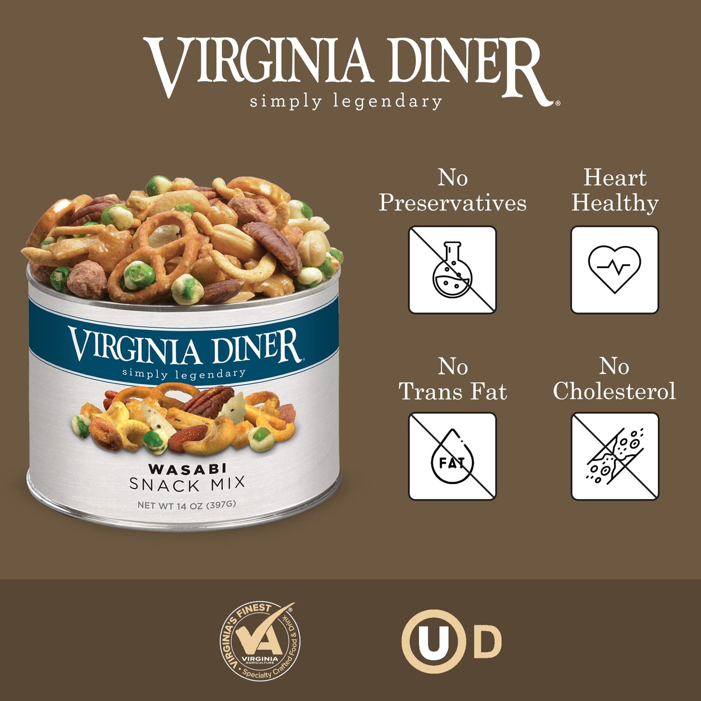 Virginia Diner Wasabi Snack Mix - 14oz Resealable Can for Snacking and Sharing