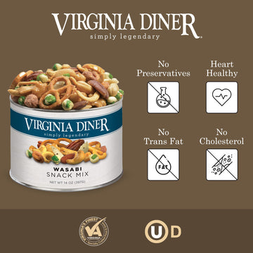 Virginia Diner Wasabi Snack Mix - 14oz Resealable Can for Snacking and Sharing