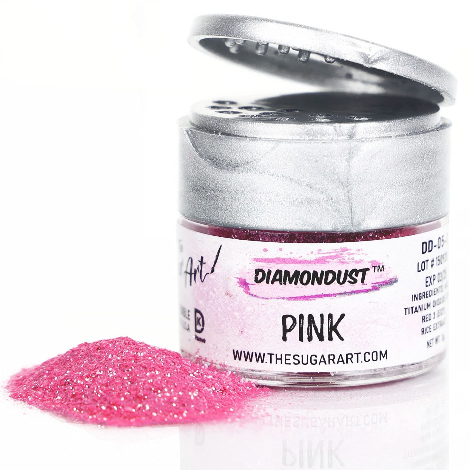 Pink Edible Glitter For Drinks, Cocktails, Cake Decorating, Strawberries, Chocolates & More | No Taste | 4G | 100% Food-Safe | Kosher, Vegan, Gluten & Nut Free | Diamondust By The Sugar Art