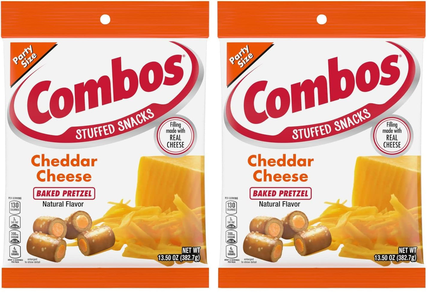 Combos Cheddar Cheese Baked Pretzel Snacks, 13.5 Oz. Bag, 13.5 Oz (Pack of 2)