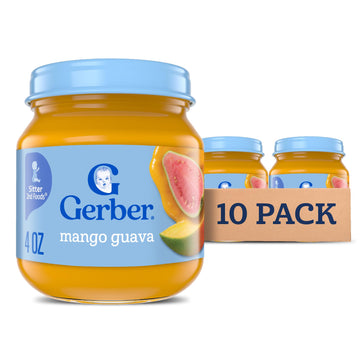 Gerber Stage 2 Baby Food, Mango Guava Jar, Fruit Puree, Vitamin C, Non-Gmo, Baby Food Fruit, Puree Jars Glass, 10-Pack