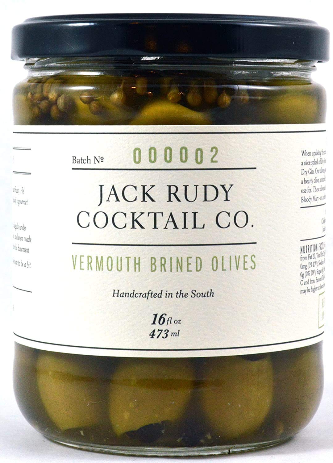 Jack Rudy Cocktail Co Vermouth Marinated Green Pitted Olives - 16 Fl Oz