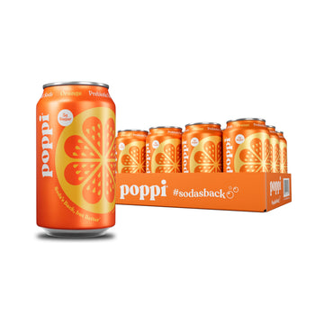 poppi Sparkling Prebiotic Soda with Apple Cider Vinegar, Orange Flavor, 12 Fl Oz, Pack of 12