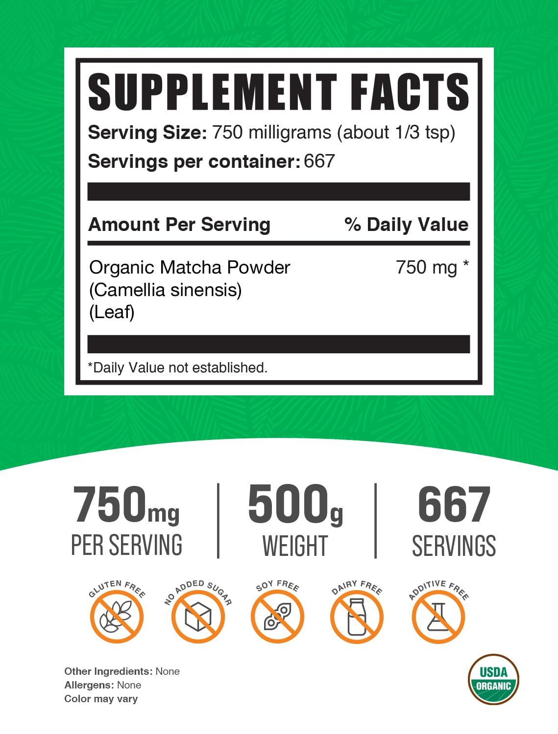 Bulkdietary products Organic Matcha Powder - Culinary Grade, Gluten Free, 500g (1.1 lbs)