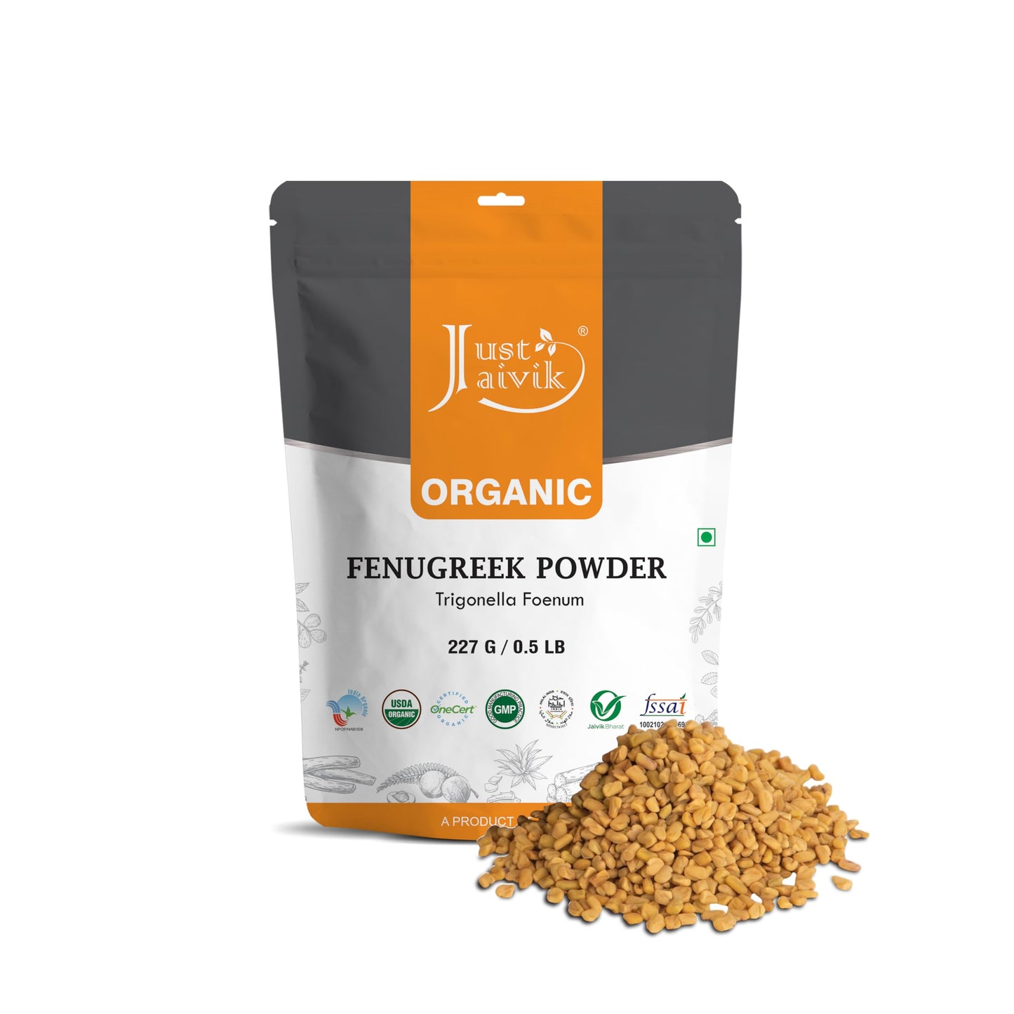 Just Jaivik Organic Fenugreek Powder, 8 oz, Cream, USDA Certified, Supports Healthy Digestion & Immunity