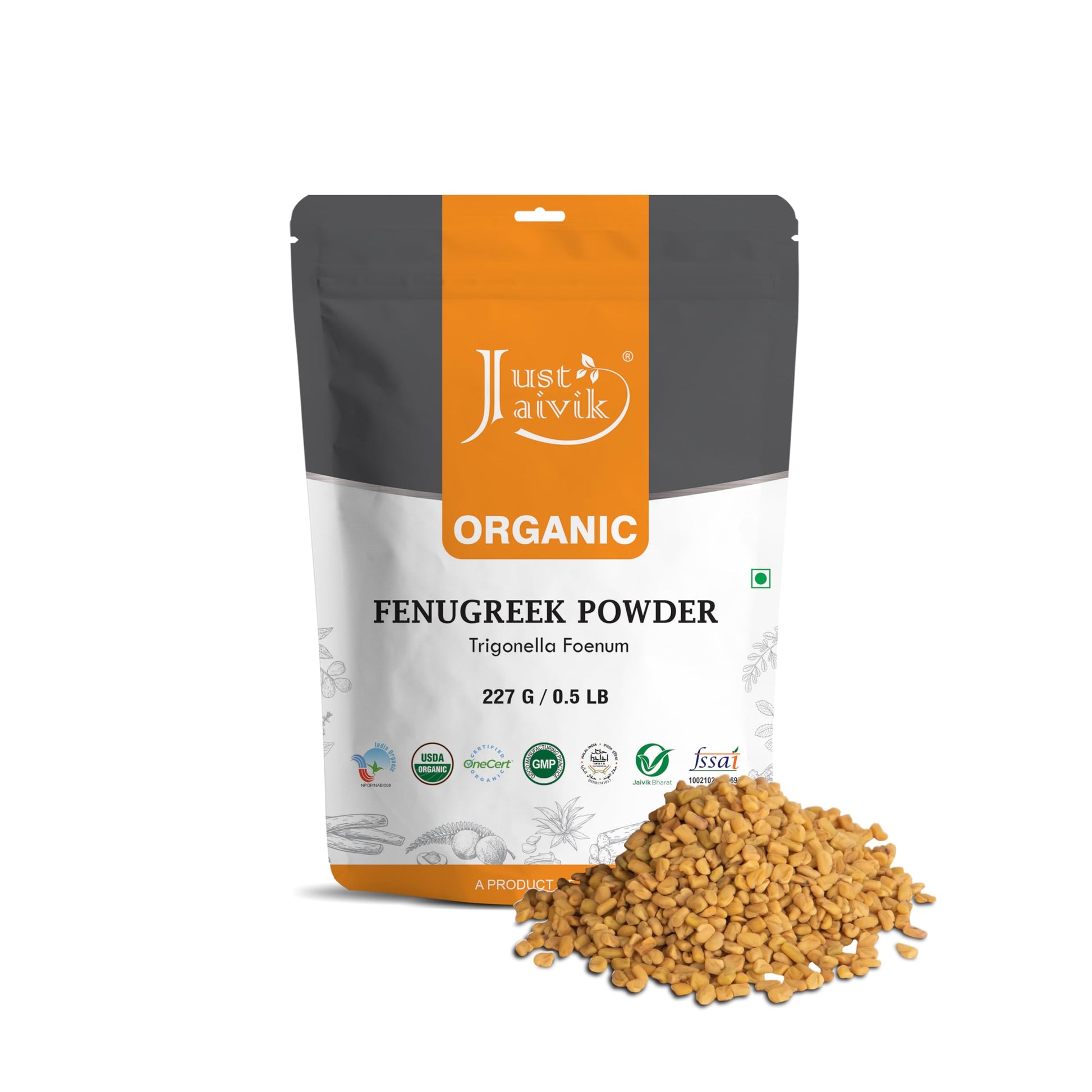 Just Jaivik Organic Fenugreek Powder, 8 oz, Cream, USDA Certified, Supports Healthy Digestion & Immunity