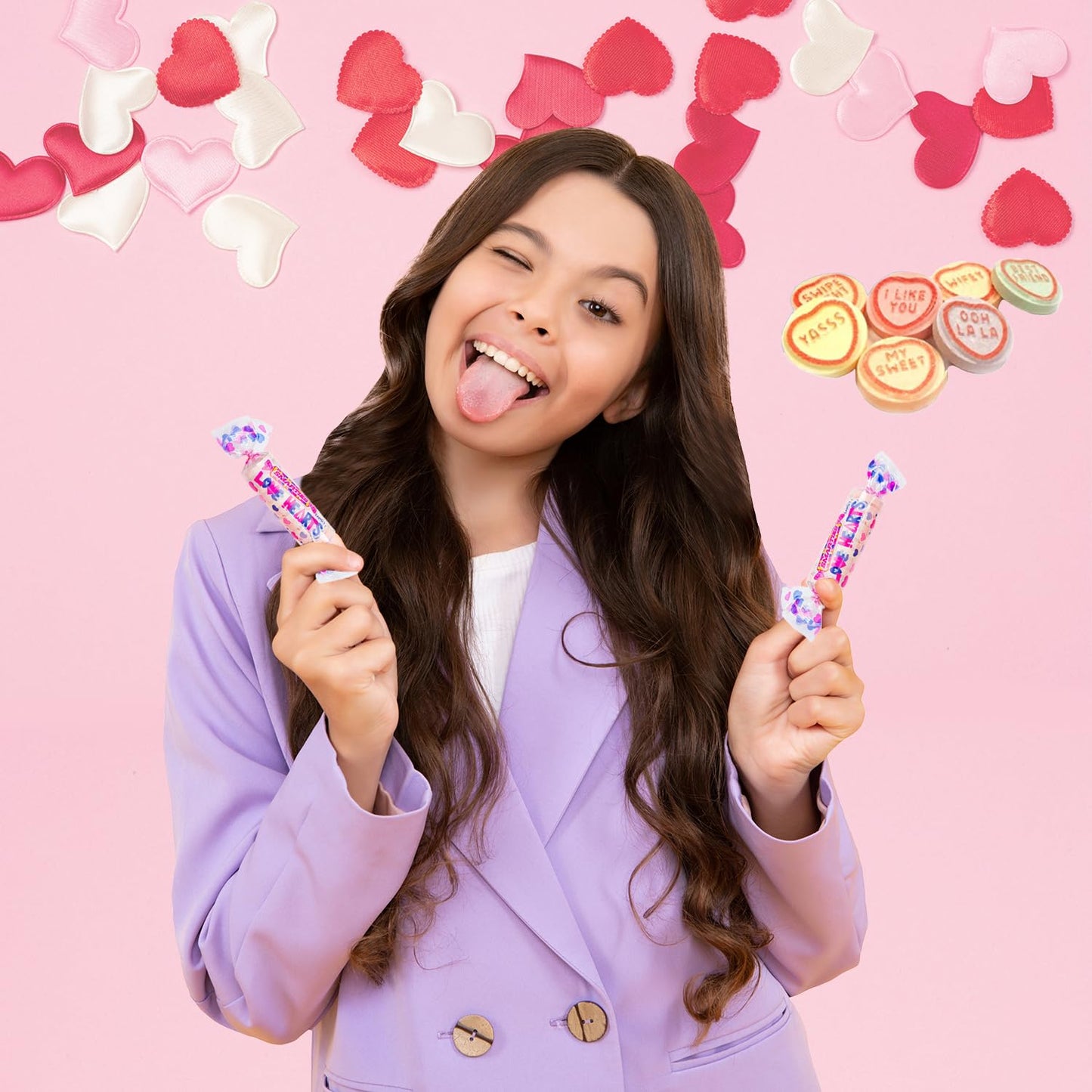 Valentine'S Smarties Love Hearts Hard Candy Roll, Heart Shaped Assorted Candies, Individually Wrapped Roll (Half-Pound)