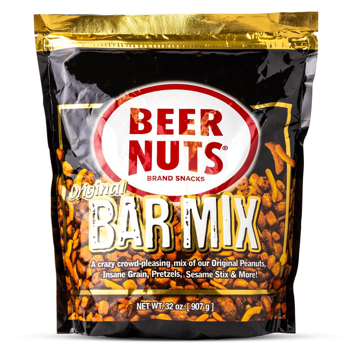 BEER NUTS Original Bar Mix - Crunchy Pretzels, Cheese Sticks, Nuts - 32oz Resealable Bag