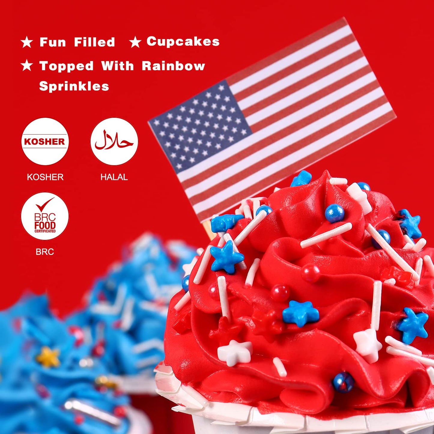 Edible Patriotic Sprinkles Nonpareils Red White and Blue 4th of July for Cake Decorating Baking, Ice Cream, Cookies, Cupcake Top