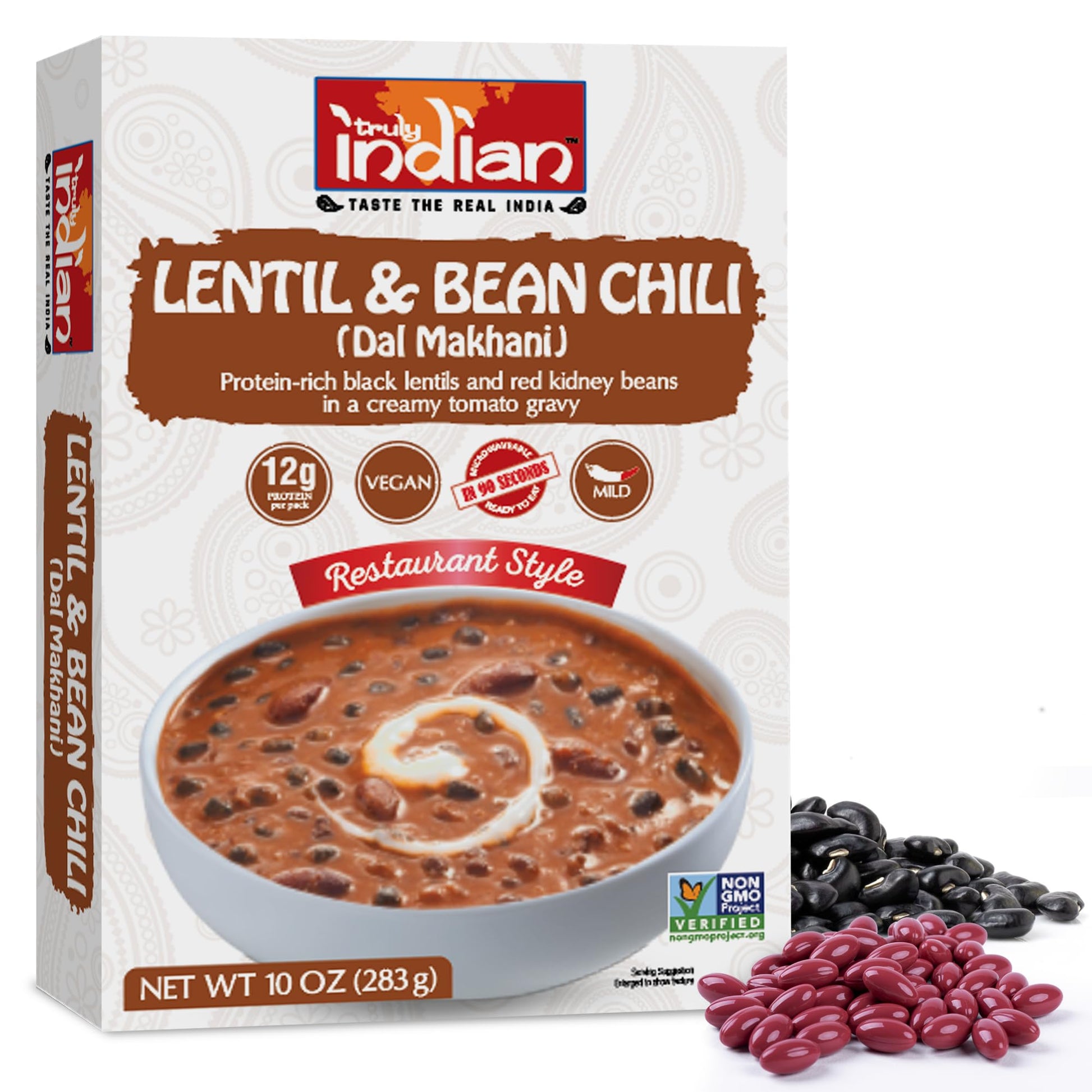 Truly Indian Spiced Lentil & Bean Chili, 10 Ounce, Vegan, Ready to Eat, Traditional Indian Food