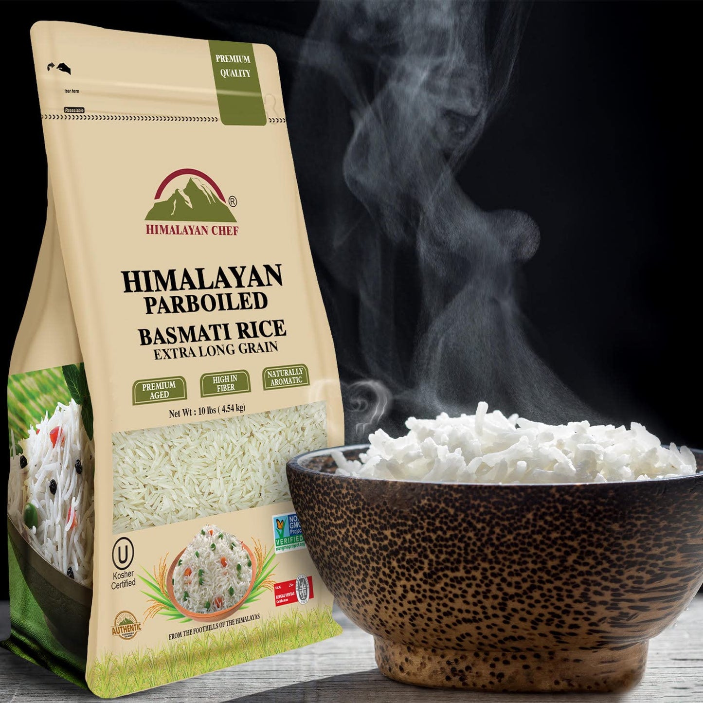 Himalayan Chef Parboiled Basmati Rice, Healthy & Extra Long Grain Rice, Premium Quality, Fluffy Quick Cooking Aromatic, Non-Gmo,