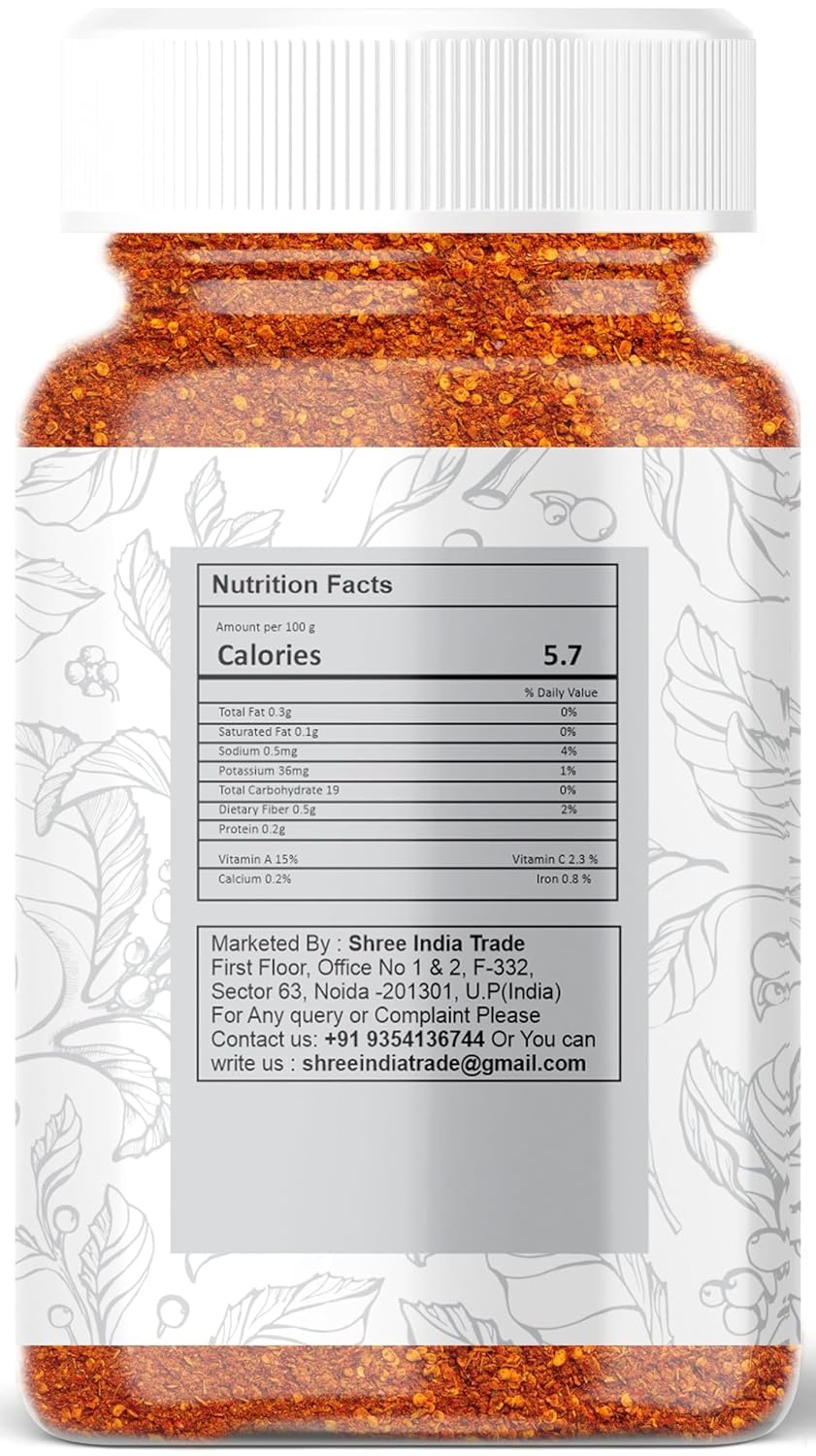 AYURVEDASHREE Crushed Red Chilli (Kuti Lal Mirch) Indian Spice100gm PET Jar | All Natural | No Color added | Vegan | NON-GMO | N