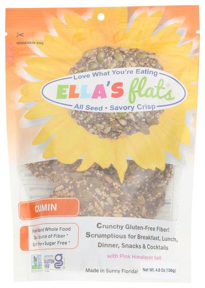 Ellas Flats All Seed Cracker Crisp, Cumin, Vegan, Keto & Paleo Friendly, Gluten Free & Non-GMO, 4.8 Ounce (Pack of 6)