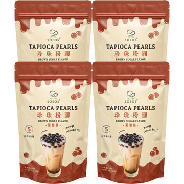 Soeos Boba Pearls, Black Tapioca Pearls 8.8 oz(Pack of 4), Black Sugar Flavor Boba Pearls for Bubble Tea, Smoothies & Desserts -