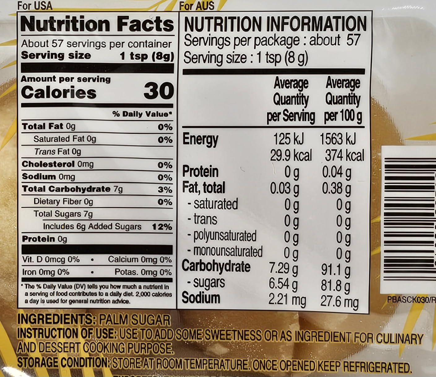 Palm Sugar 16 Oz, 454g (Pack of 2)