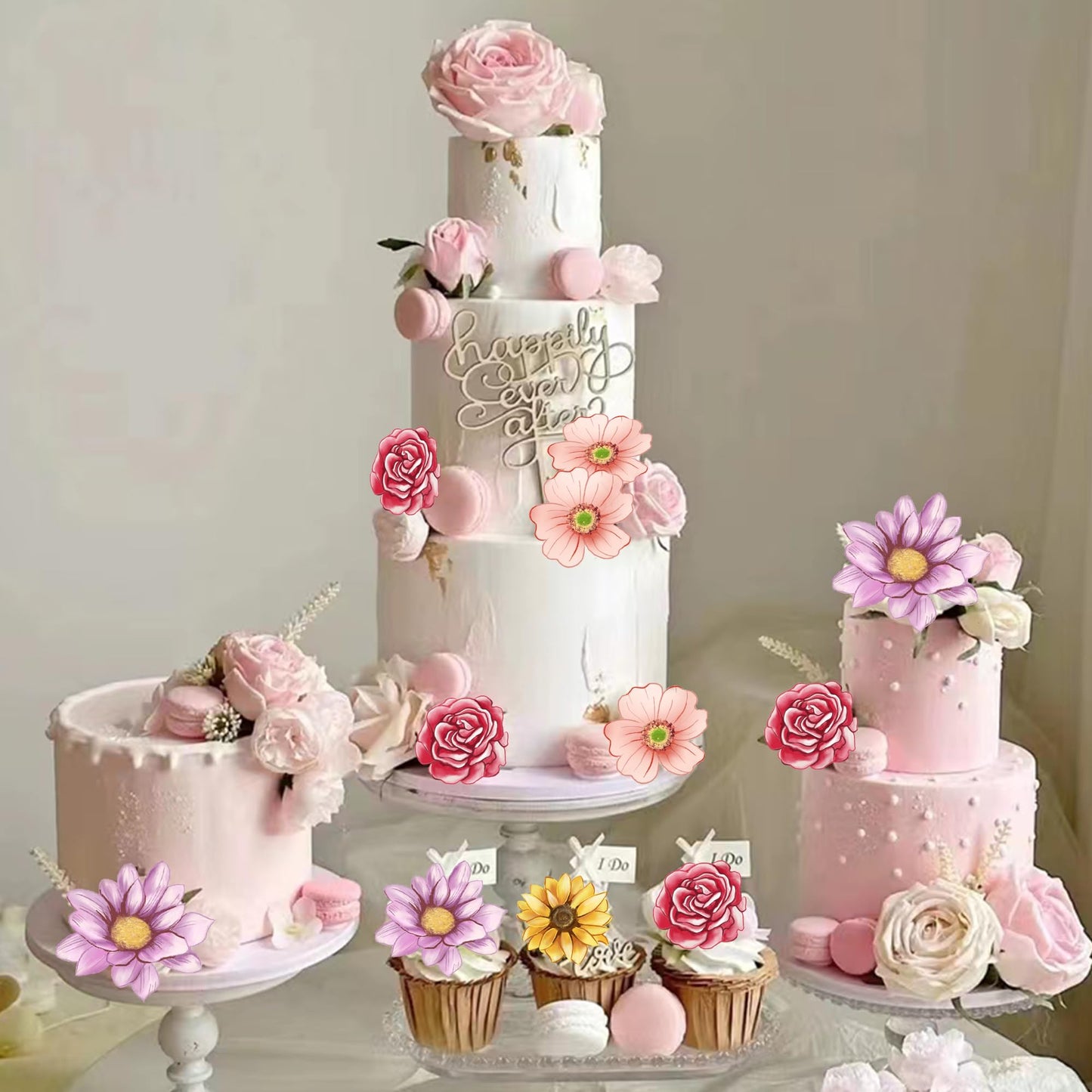 Foowztao 40Pcs Edible Flowers Cake Topper Cupcake Toppers Wedding Themed Party Baby Shower Birthday Party Cupcake Picks Annivers