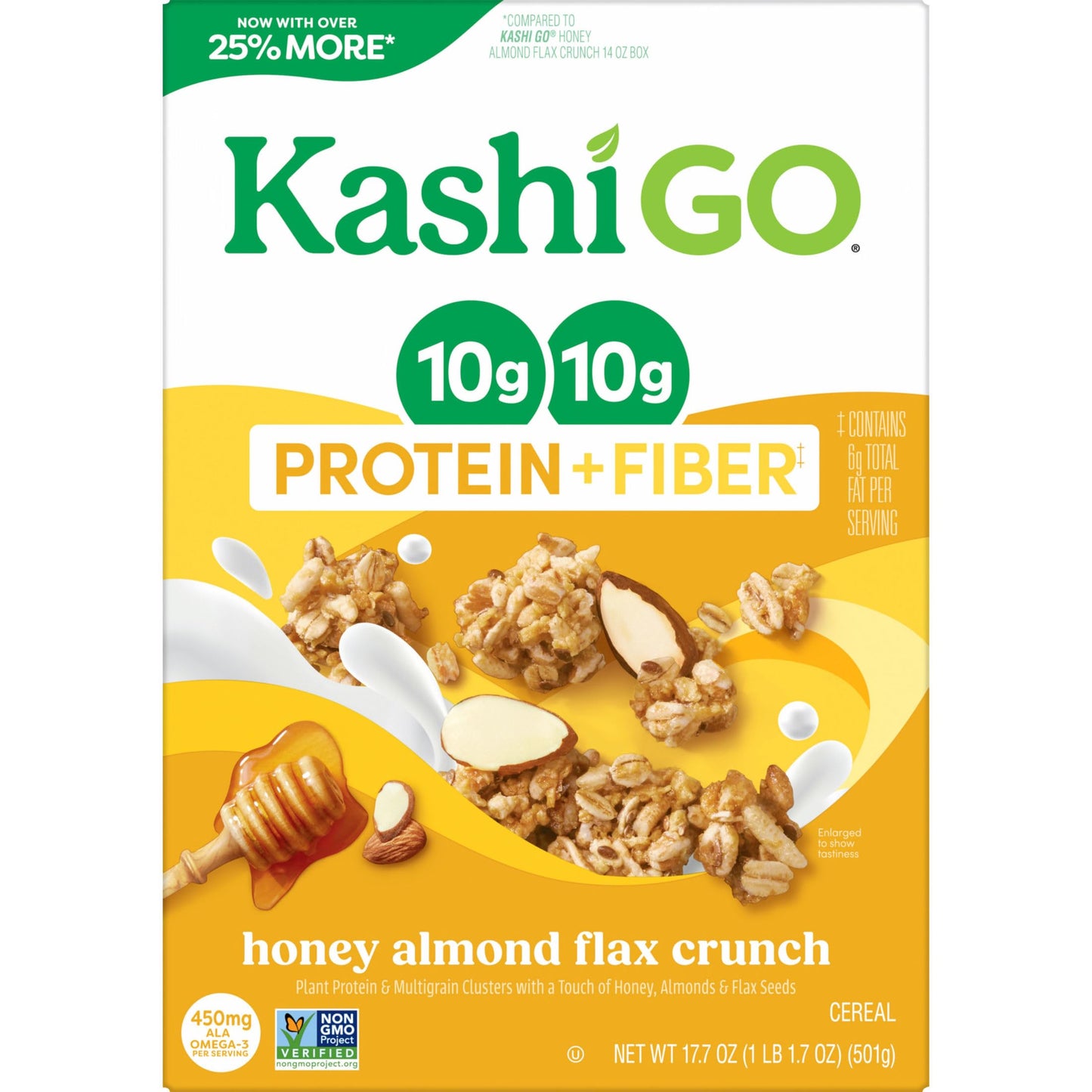 Kashi GO Protein Cereal, 10g Protein, 10g Fiber, Honey Almond Flax Crunch, 17.7oz Box (1 Box).