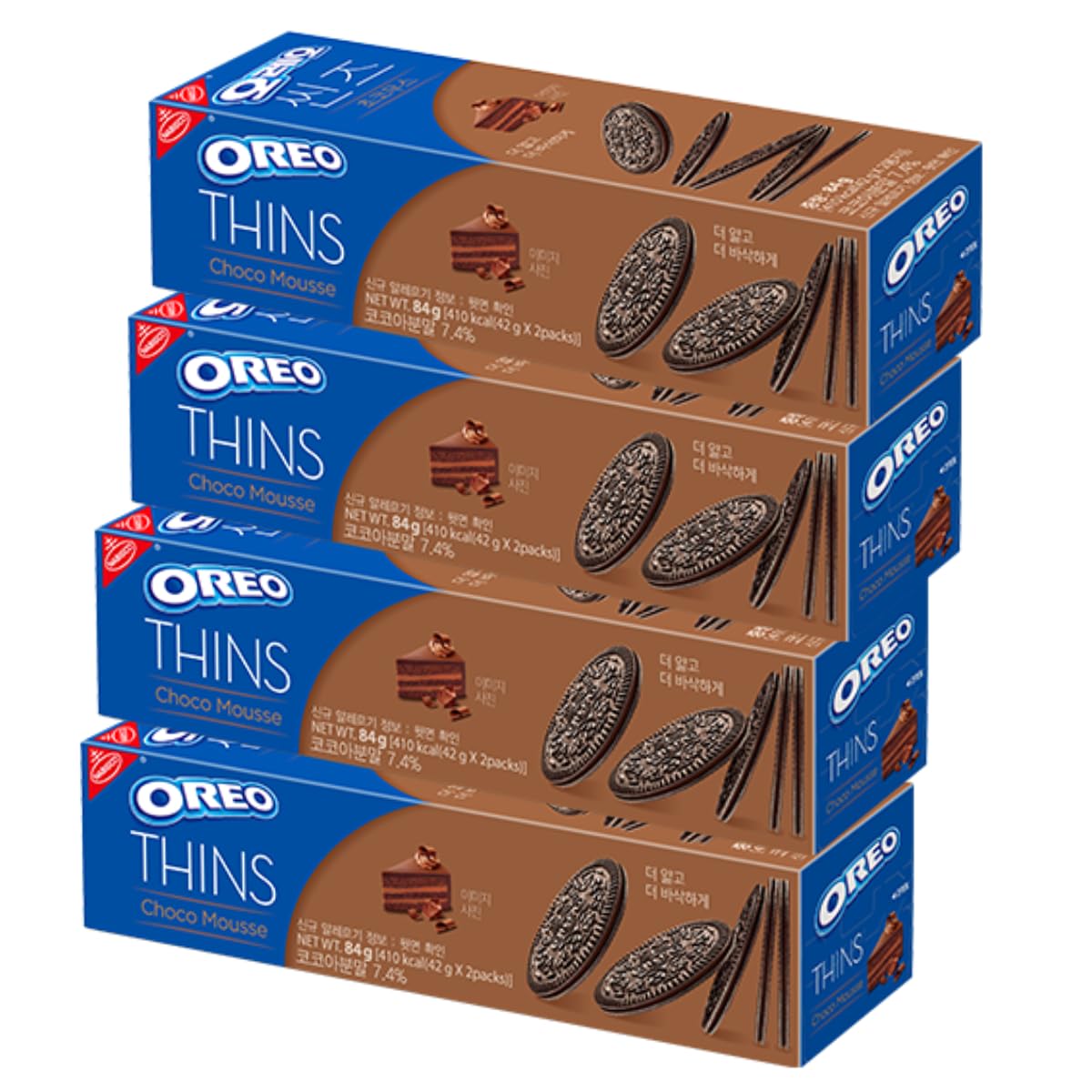 Korea Limited Edition - OREO Thin Choco Mousse Cookies, Sandwich Crunchy Thin between chocolate cream 2.96OZ Per Pack, Pack of 4