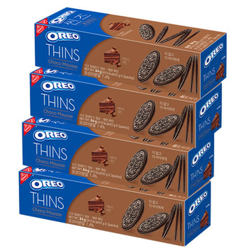 Korea Limited Edition - OREO Thin Choco Mousse Cookies, Sandwich Crunchy Thin between chocolate cream 2.96OZ Per Pack, Pack of 4