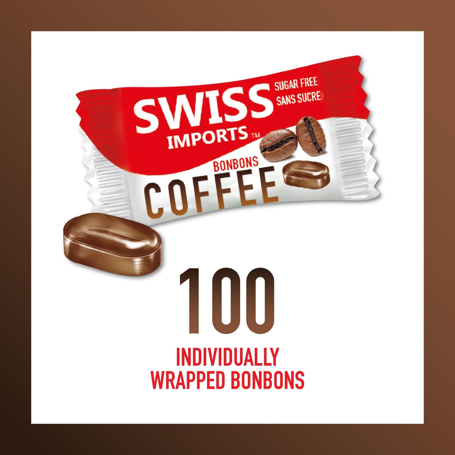 Swiss Imports Sugar Free Bonbons Hard Candy Drops, Coffee, 100 Individually Wrapped Pieces, 250G/8.8Oz