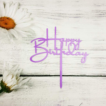 Happy Birthday Cake Topper For Birthday Party Decorations - Purple Acrylic