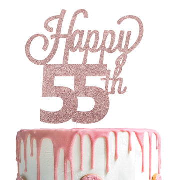 Lingteer Happy 55Th Birthday Cake Topper - Cheers To 55Th Birthday 55 Years Old Birthday Party Cake Decorations Sign.