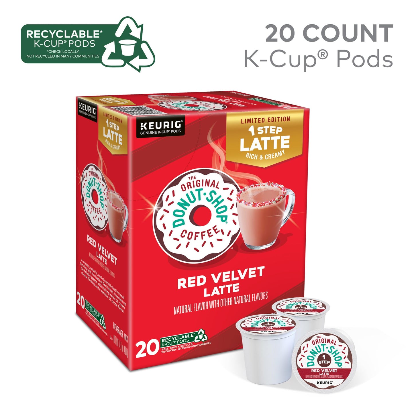 The Original Donut Shop One-Step Red Velvet Latte, Keurig Single Serve K-Cup Pods, 20 Count