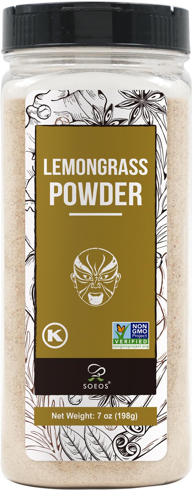Soeos Lemongrass Powder 7 Ounce (198G), Lemongrass Herb, Lemongrass Powder Bulk, Freshly Ground Dried Lemongrass, Natural, Non-Gmo Verified, Kosher, Flavorful Herb For Tea