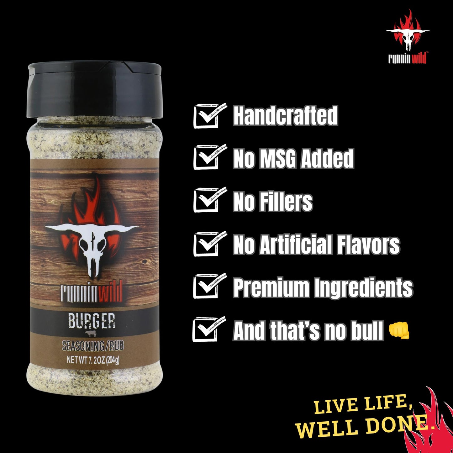 Runnin Wild Gourmet Hamburger Seasoning - 7.2 Ounce (Pack of 1)