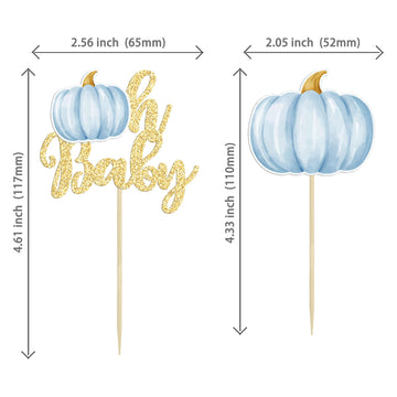Gyufise 24Pcs Pumpkin Oh Baby Cupcake Toppers Blue Fall Pumpkin Cupcake Picks Baby Shower Cake Decorations Pumpkin Themed Baby S