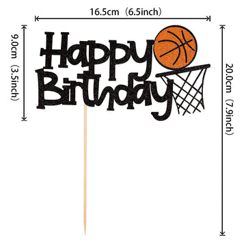 1 Pcs Basketball Happy Birthday Cake Topper Assembled Glitter Basketball Theme Baby Shower Men Boys Birthday Party Cake Pick Dec