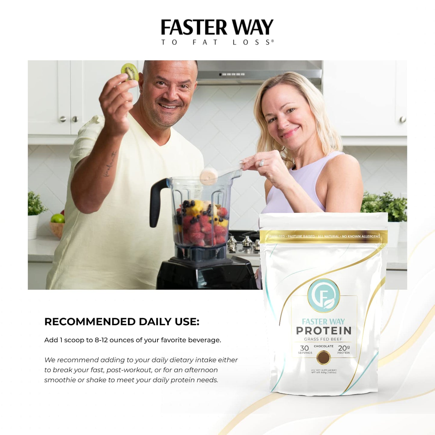 Faster Way - Protein Powder - Hydrolyzed Grass Fed Beef - 20g of Protein Per Serving - Muscle Growth & Recovery - 9 Essential Am