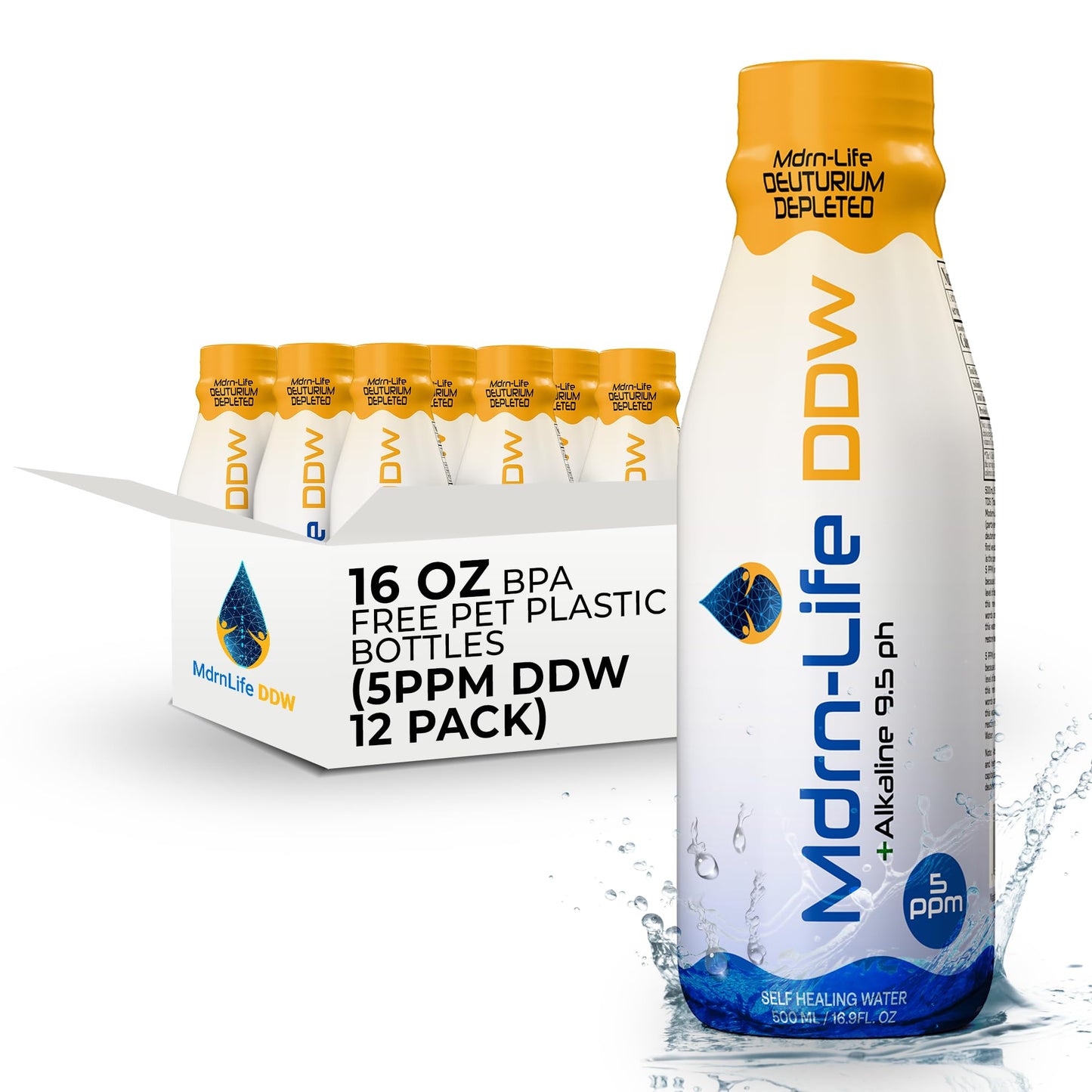 Mdrn-Life Deuterium Depleted Water, Alkaline 9.5 pH, Pack of 12 (500 ml each)