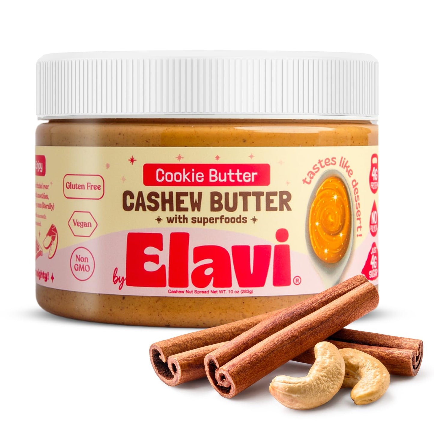 ELAVI Keto Cashew Butter Jar, Gut-Friendly, Low-Sugar Dessert Spread, Vegan, Kid-Friendly, No Added Sugar, No Stevia, No Sugar A