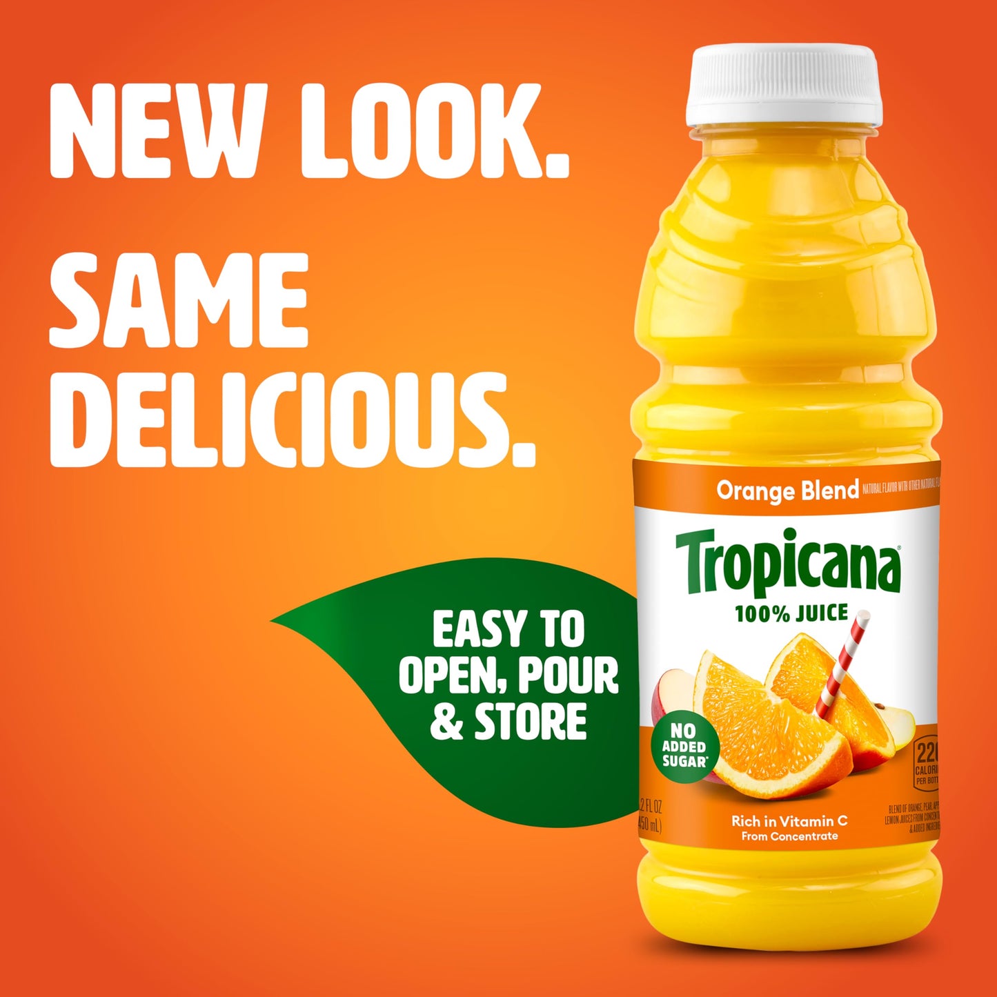 Tropicana 100% Orange Blend Juice, 15.2 Fl Oz Bottle, Pack of 12 - Refreshing Orange Flavor