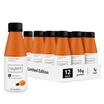 Soylent Complete Meal Replacement Shake, Pumpkin Spice, 16G Complete Protein, Ready-To-Drink Plant Based Protein Drink, 1G Sugar