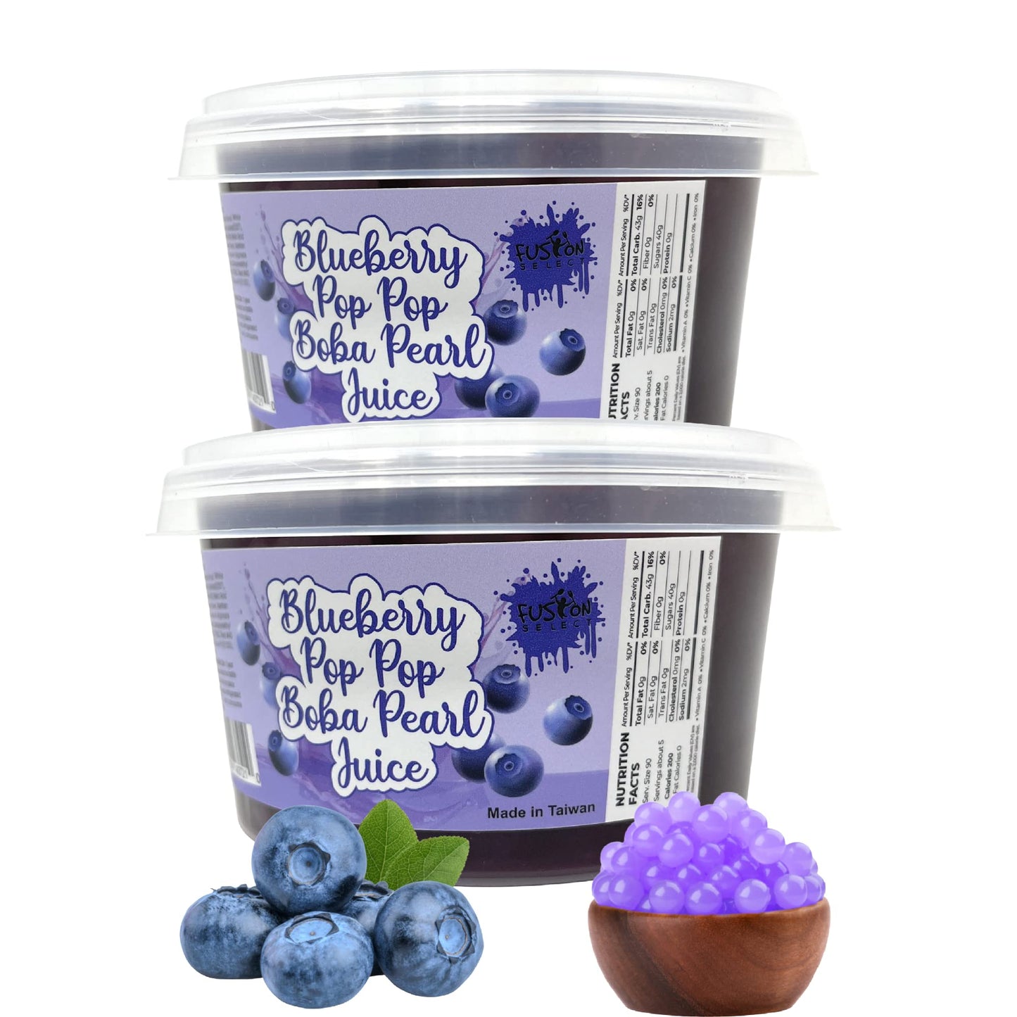 Fusion Select Bursting Boba Pearls - Blueberry Flavor, 15.87 Ounce (Pack of 2), Cream Color Toppings for Fruit Tea Snacks