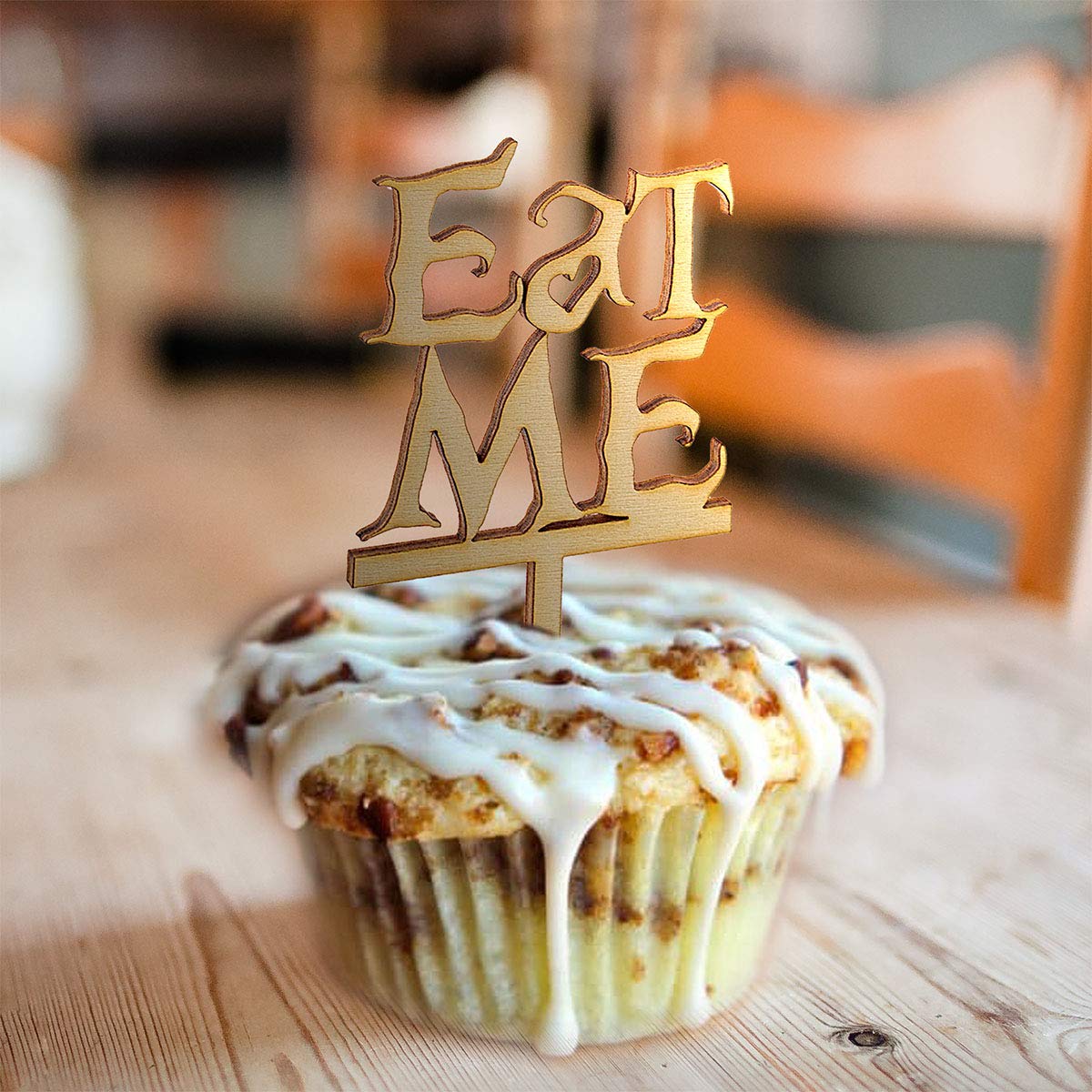 Summer-Ray 50Pcs Wooden Eat Me Cupcake Topper Alice In The Wonderland Cupcake Topper