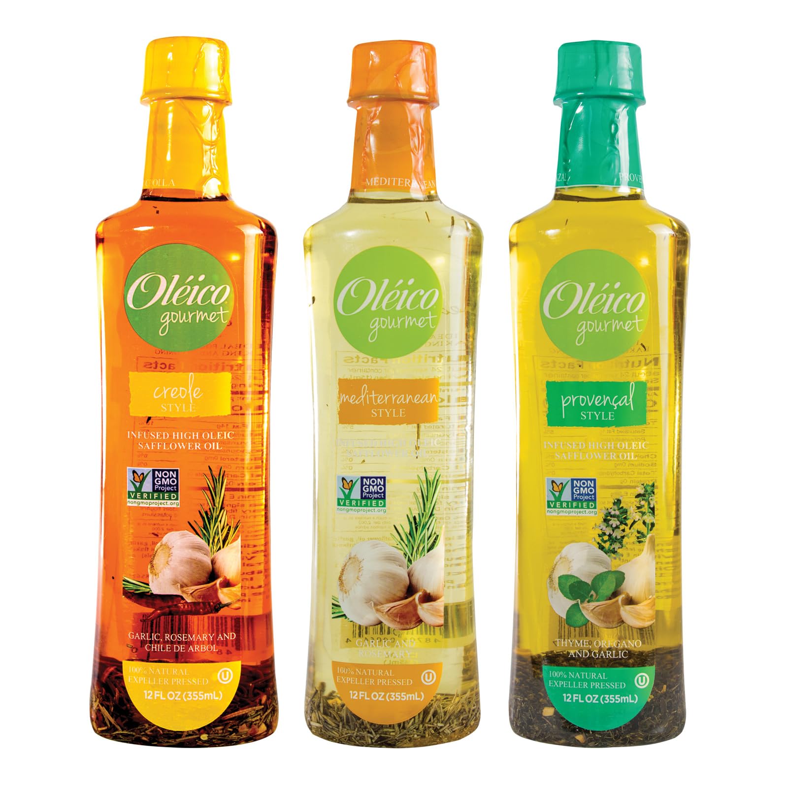 Oleico Gourmet -Infused High Oleic, Non GMO Certified, Kosher Verified, Expeller Pressed, High Heat Stable Safflower Oil, Assort